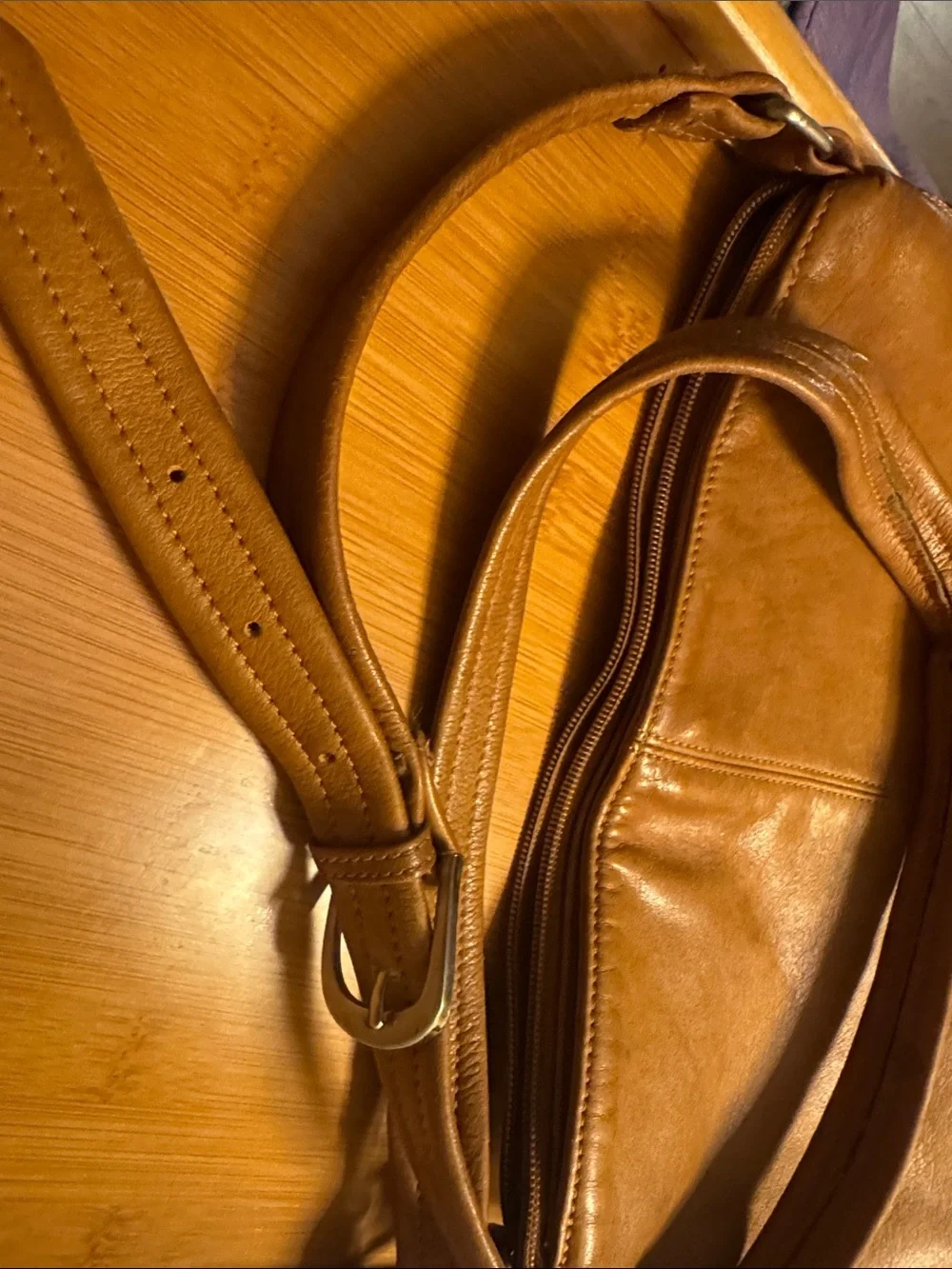 Tignanello Cognac Brown Leather Messenger Crossbody